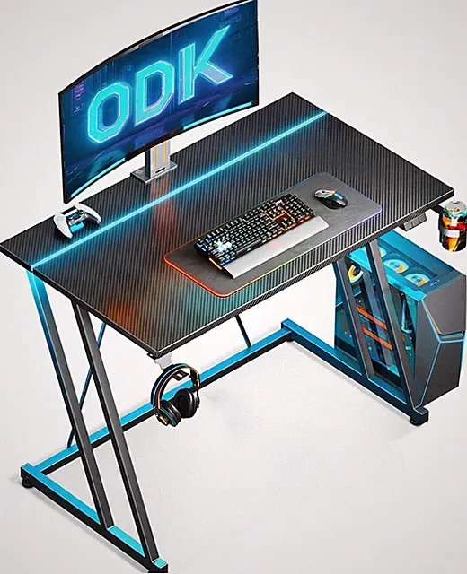 Gaming Schreibtisch ODK 80x50cm LED Carbon Fiber Schwarz PC Tisch