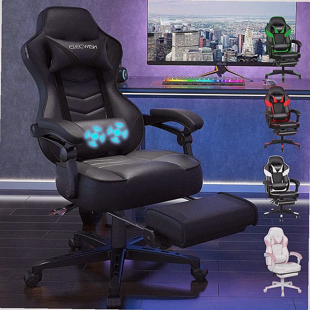 Gaming Stuhl Bürostuhl Massagefunktion Höhenverstellbar Schreibtischstuhl 150Kg