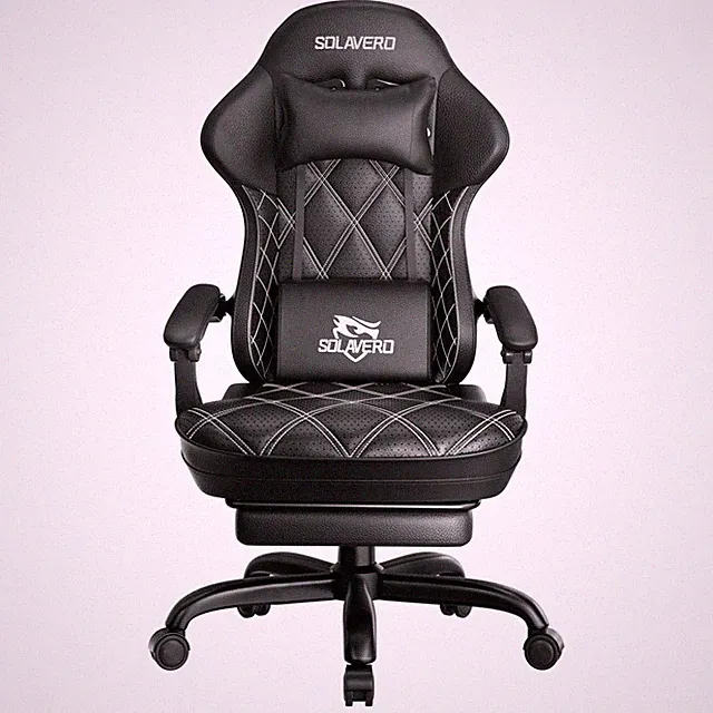 Gaming Stuhl Chair mit Fußstütze Kopfstütze und Lordosenstütz, Gamer Sessel