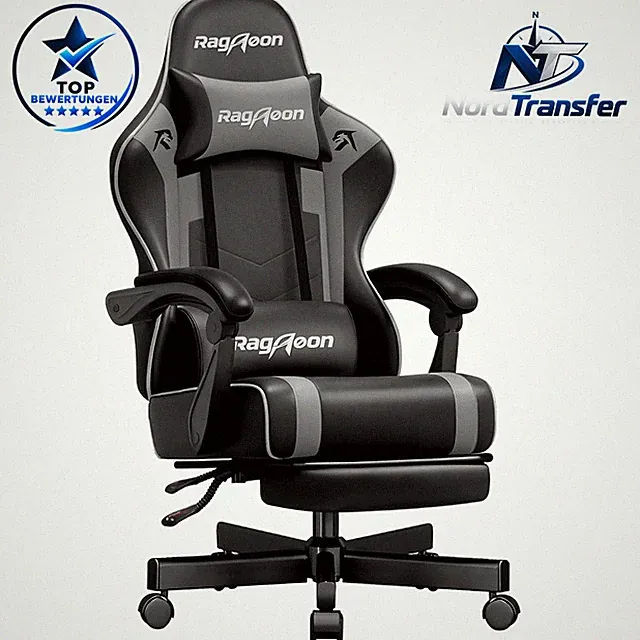 Gaming Stuhl Ergonomisch mit Fußstütze Kopfstütze Höhenverstellbar 200 kg