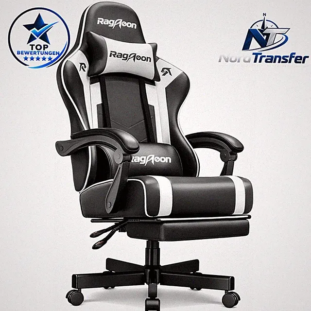 Gaming Stuhl Ergonomisch mit Fußstütze Kopfstütze Höhenverstellbar Gepolstert