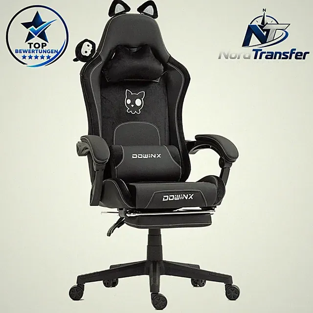 Gaming Stuhl Ergonomisch PU Leder Katzenohren Verstellbar Fußstütze 150KG