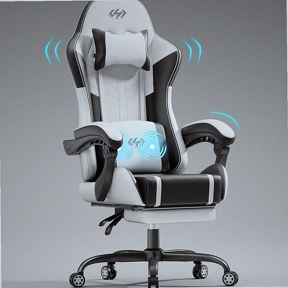 Gaming Stuhl mit Massagefunktion, Ergonomischer Gamer Stuhl mit Kopfstütze