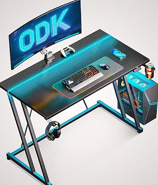 Gaming Tisch 100 × 50 cm Carbon Fiber Schwarz LED Beleuchtung