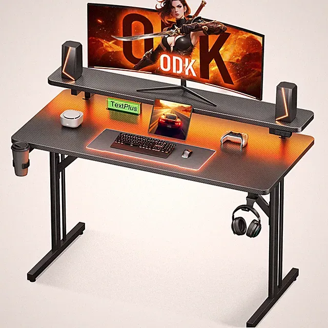 Gaming Tisch, Kleiner Gaming Schreibtisch mit LED Beleuchtung, 100cm Computer...