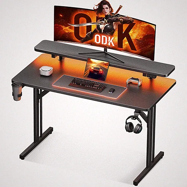 Gaming Tisch, Kleiner Gaming Schreibtisch mit LED Beleuchtung, 80cm Computert...