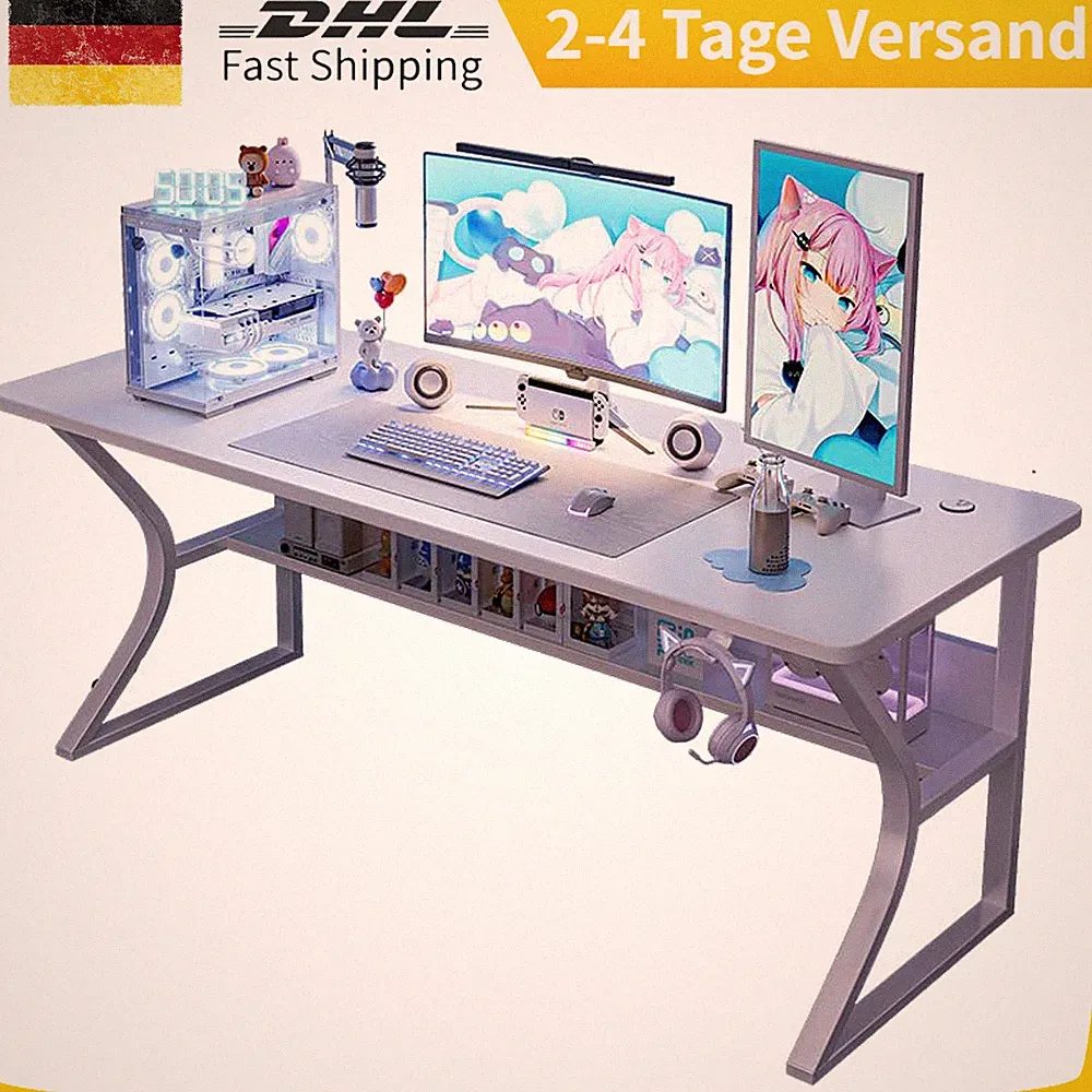 Gaming Tisch Schreibtisch Ergonomischer Gaming PC Computertisch 80*50*75CM Weiß