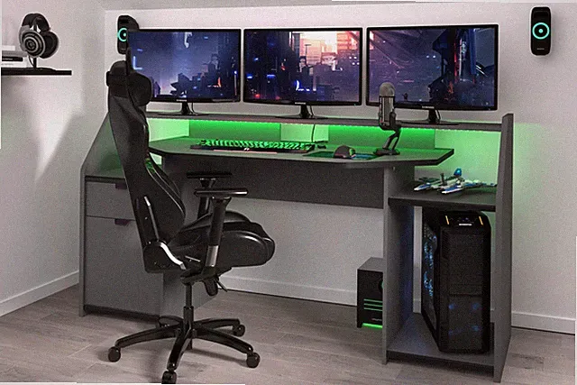 Gaming Tisch "Set Up" Computertisch Ergonomischer PC Schreibtisch LEDBeleuchtung