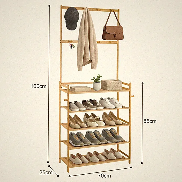 Garderobe 2-in-1-Garderobe Schuhregal aus Bambus für den Eingangsbereich