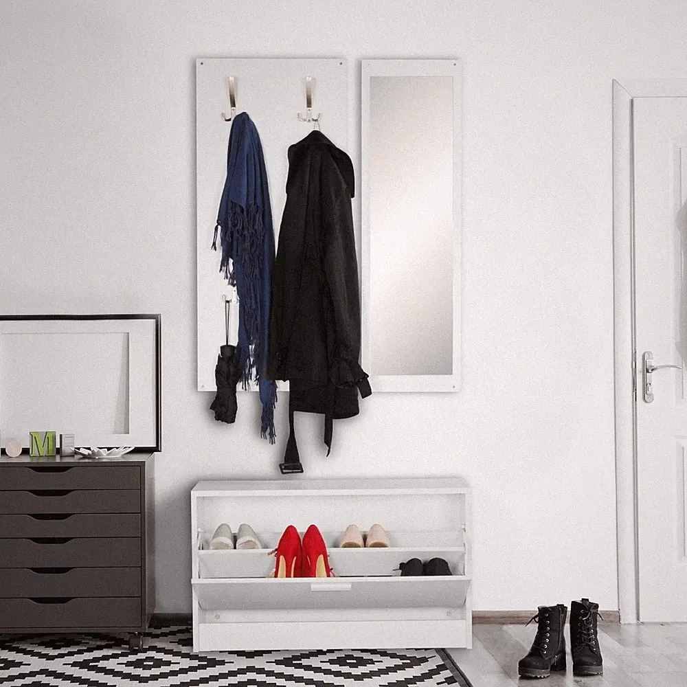 Garderobe Flurgarderobe Paneel Wandgarderobe Spiegel Komplett Set Kompakt Weiß