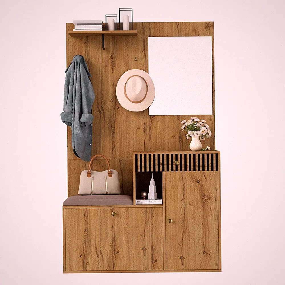 Garderobe Kompaktgarderobe mit Spiegel, Sitzbank, Schuhschrank, Stauraum