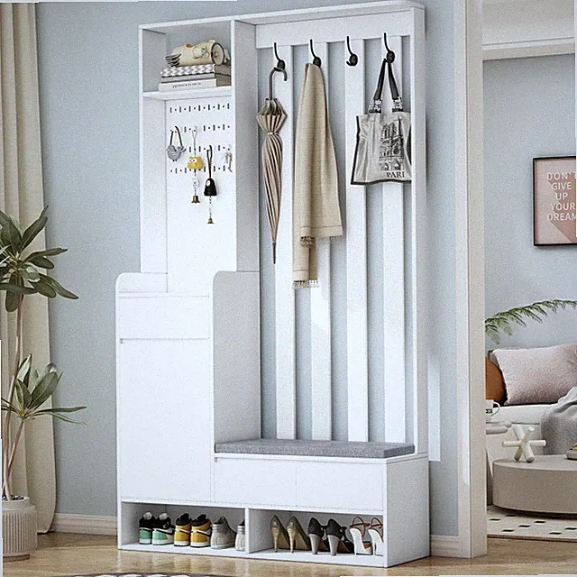 Garderobe Schuhschrank 180x100x35cm Weiss MDF Sitzbank Stecktafel Flu