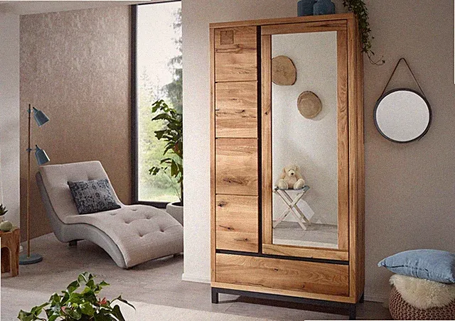 Garderobe Wildeiche Spiegelschrank Kleiderschrank massiv Schrank Kleiderstange