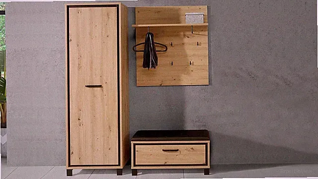 Garderoben Set 3-teilig Trondheim Schrank Schuhbank Wandpaneel in Artisan Eiche