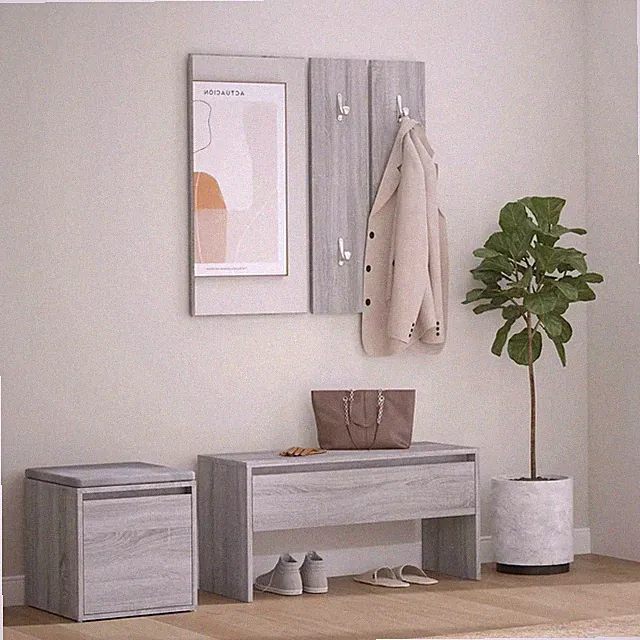 Garderoben-Set Grau Sonoma Holzwerkstoff mit Bank und Schuhregal