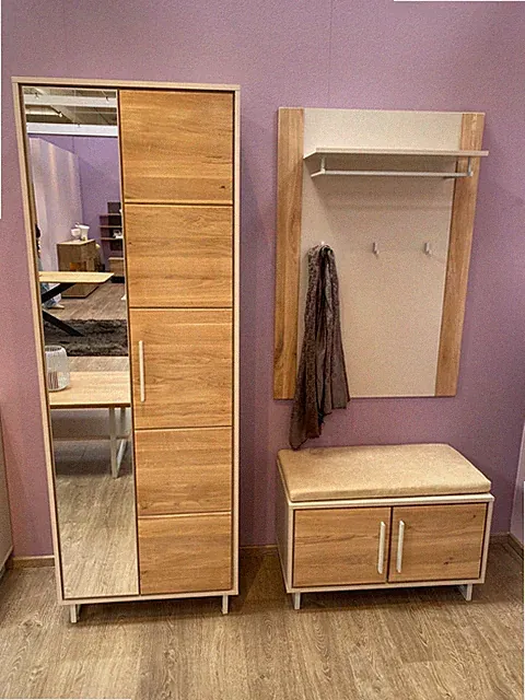 Garderoben Set Kai Eiche Teilmassiv Bianco/kreidefarbig H.197cm Flurgarderobe