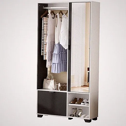 Garderoben-Set mit Spiegel, Kleiderstange,Schuhschrank und Fächer,Wandgarderobe