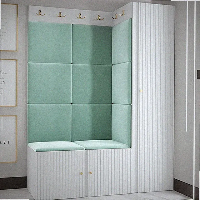 Garderoben-Set Namakos IX mit Polsterpaneel 42x42 Haken Schrank mit Sitzbank