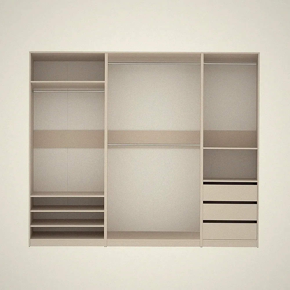 Garderoben-Set TRES L/C offener Kleiderschrank 4 Kleiderstangen und 3 Schubladen