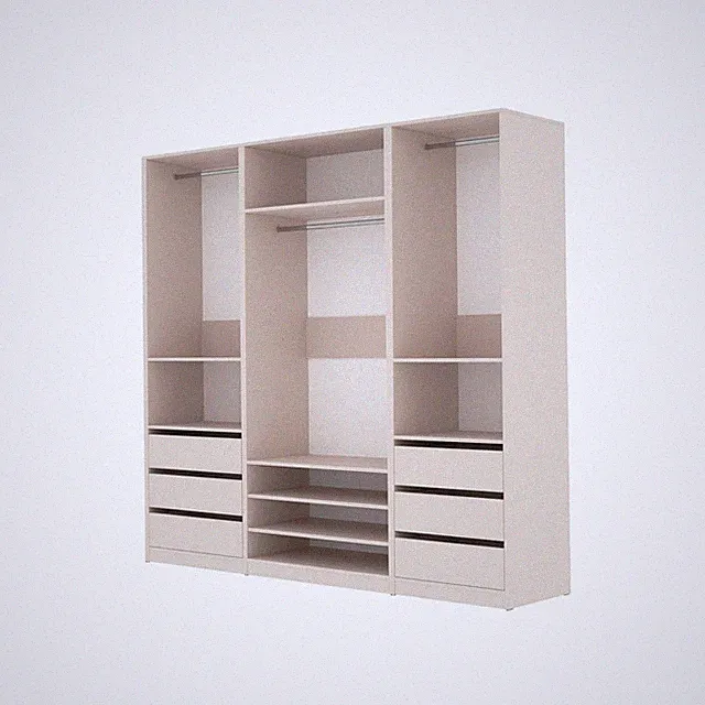 Garderoben-Set TRES T/C offener Kleiderschrank 3 Kleiderstangen und 6 Schubladen