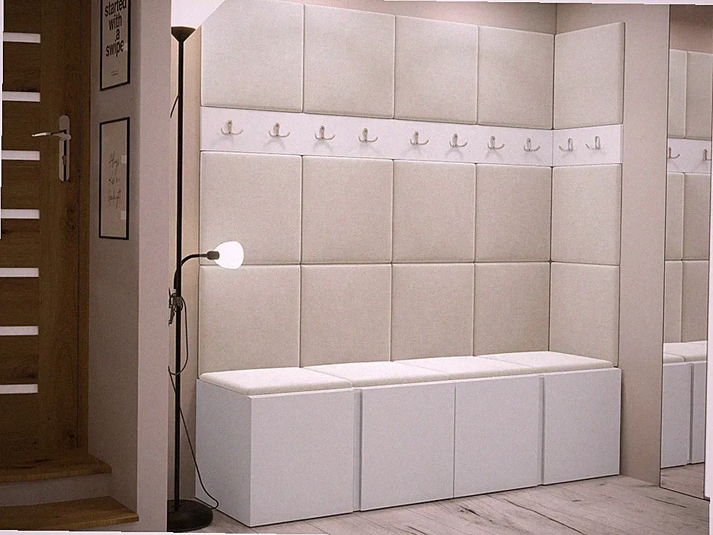 Garderoben-Set Truleko II mit Polsterpaneel 42x42 Schrank Sitzbank Haken M24