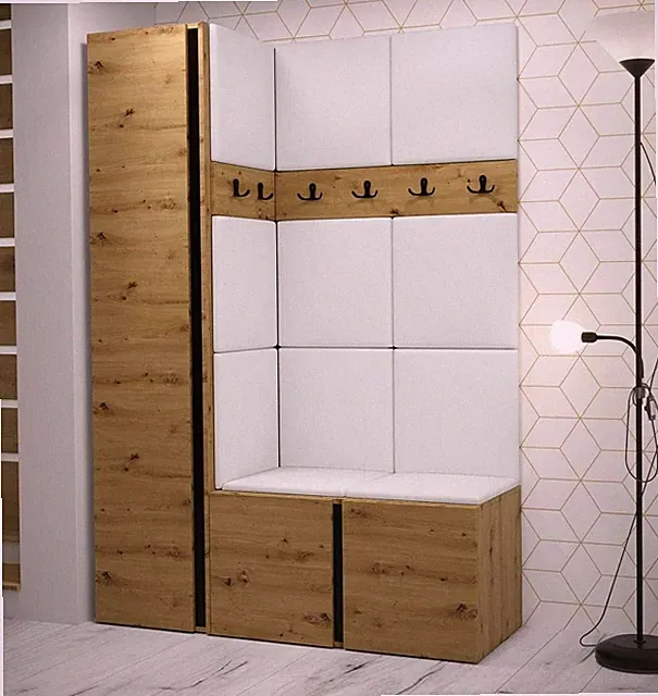 Garderoben-Set Truleko IX mit Polsterpaneel 42x42 Schrank mit Sitzbank Haken