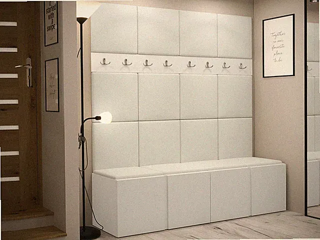 Garderoben-Set Truleko V mit Polsterpaneel 42x42 Schrank mit Sitzbank Haken M24