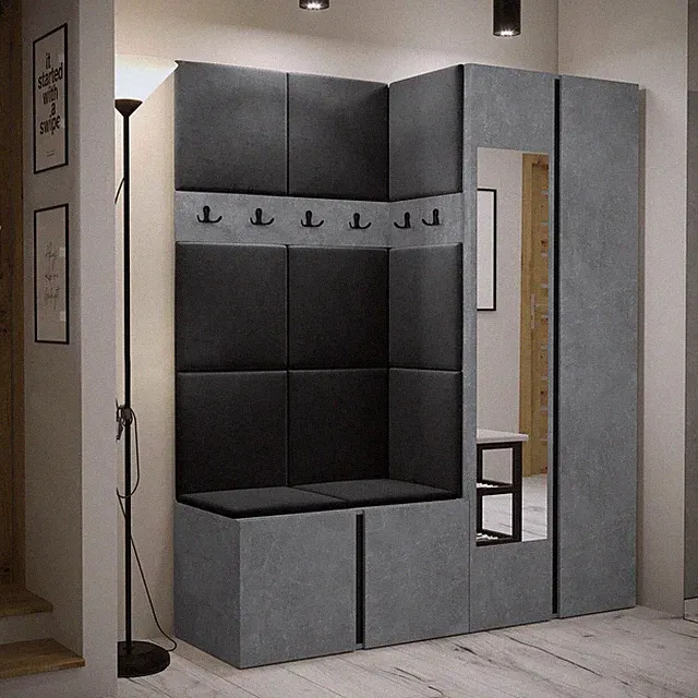 Garderoben-Set Truleko XII Polsterpaneel 42x42 Schrank mit Sitzbank Haken