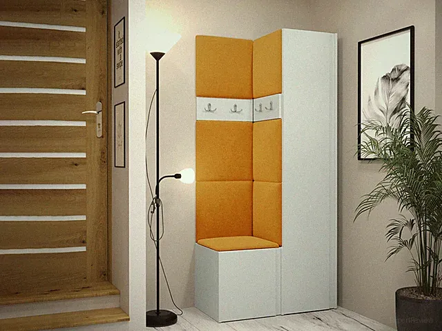 Garderoben-Set Truleko XXIV mit Polsterpaneel 42x42 Schrank Sitzbank Haken M24