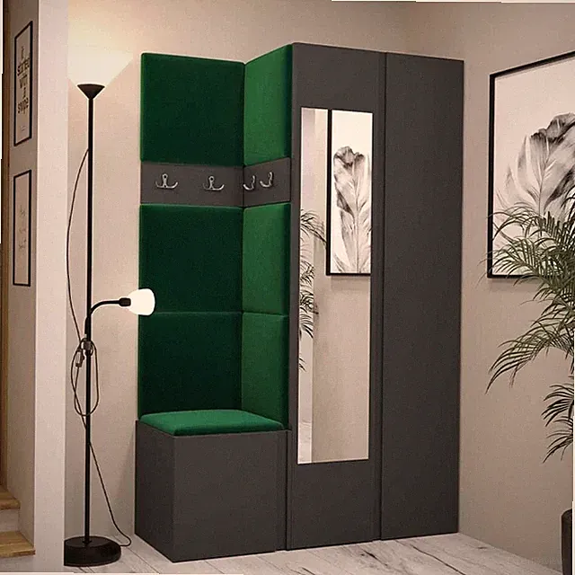 Garderoben-Set Truleko XXVI mit Polsterpaneel 42x42 Schrank Sitzbank Haken M24