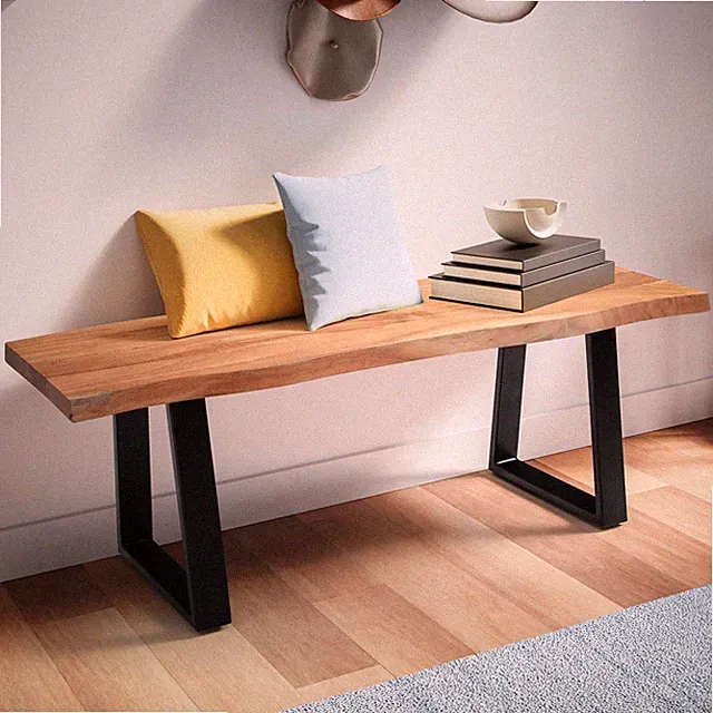 Garderobenbank FineBuy Sitzbank Akazie Massivholz 120 cm Baumkante Flurbank