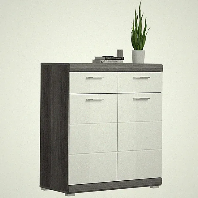 Garderobenkommode - Rauchsilber - weiß Hochglanz - 90 cm Sideboard Anrichte