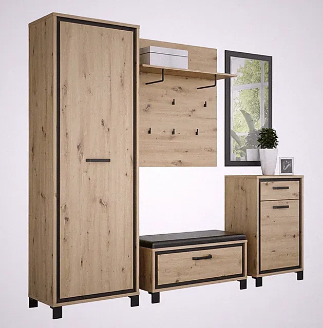 Garderobenmöbel Set TRONDHEIM mit Spiegel Eiche Artisan Loft-Stil