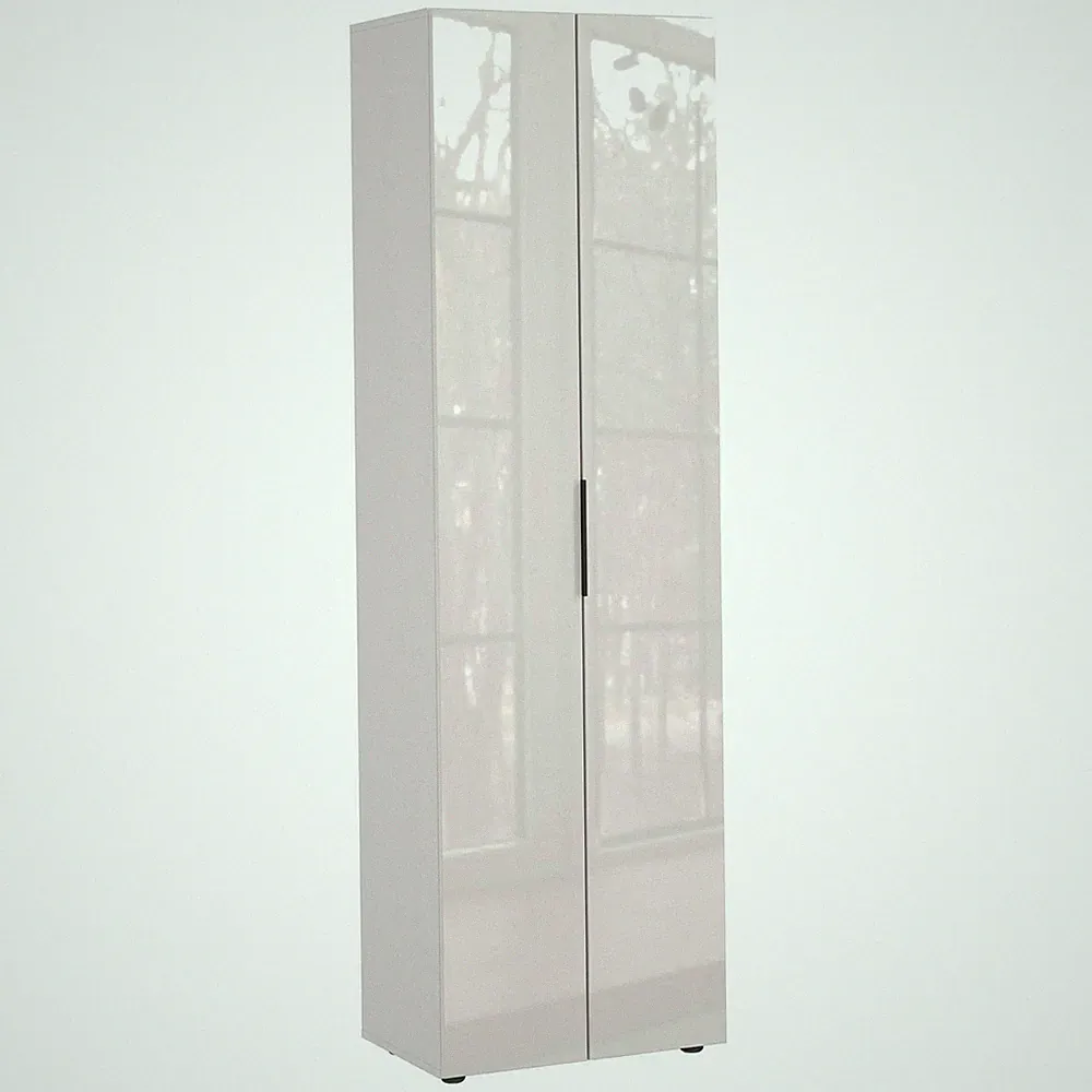 Garderobenschrank Flurschrank 2 Türen Kleiderstange Creme Glasfront 59 x 197 cm
