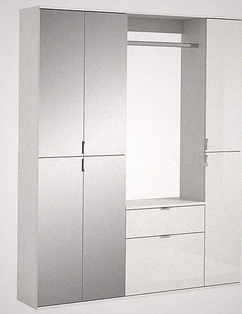 Garderobenschrank Garderobenkombination Kleiderschrank weiß Hochglanz Spiegel