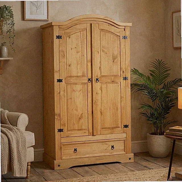 Garderobenschrank mit Kleiderstange und Schublade aus Massivholz Mexiko Stil