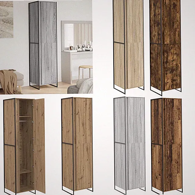 Garderobenständer Holz Freistehend Kleiderschrank Garderobe Schrank mit 2 Tür