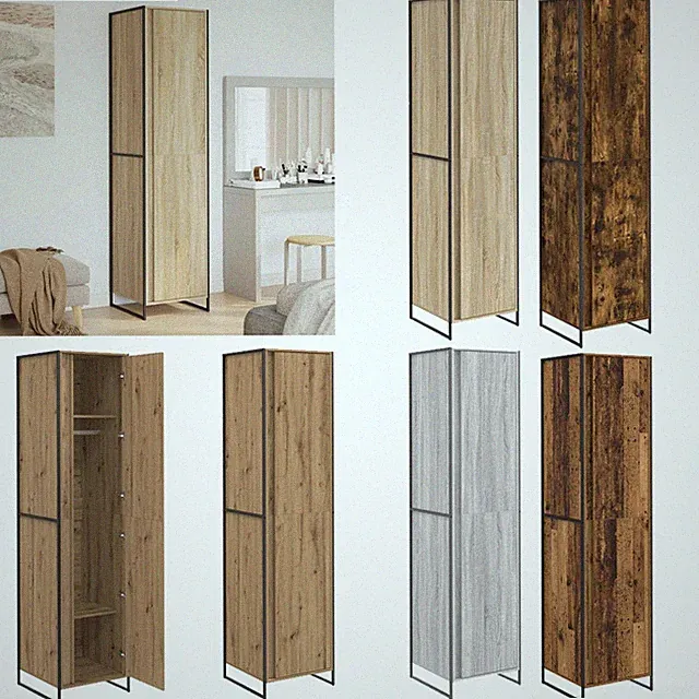 Garderobenständer Holz Freistehend Kleiderschrank Garderobe Schrank mit 2 Tür BE