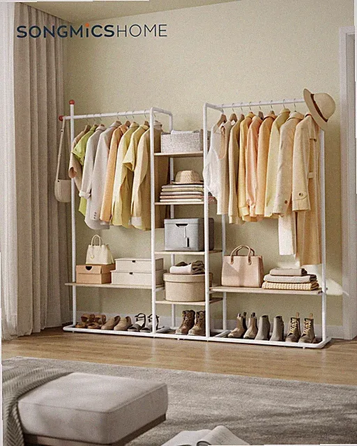 Garderobenständer, offener Kleiderschrank, Kleiderständer, 6 Ablagen