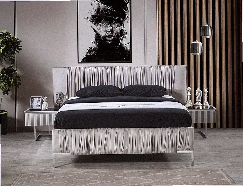 Garnitur Doppelbett Schlafzimmermöbel Set 3tlg Schlafzimmer Bett Weiß