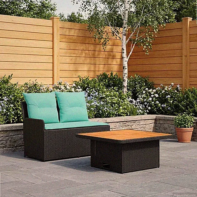 Garten Armlehnen Sofa Loungemöbel Sitzgruppen Sofa Set mit Klapptisch PE-Rattan
