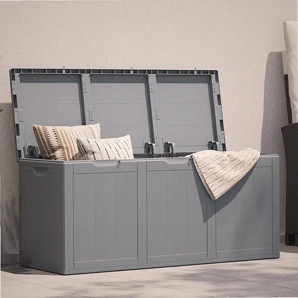 Garten-Aufbewahrungsbox 270 L Grau PP-Holzoptik
