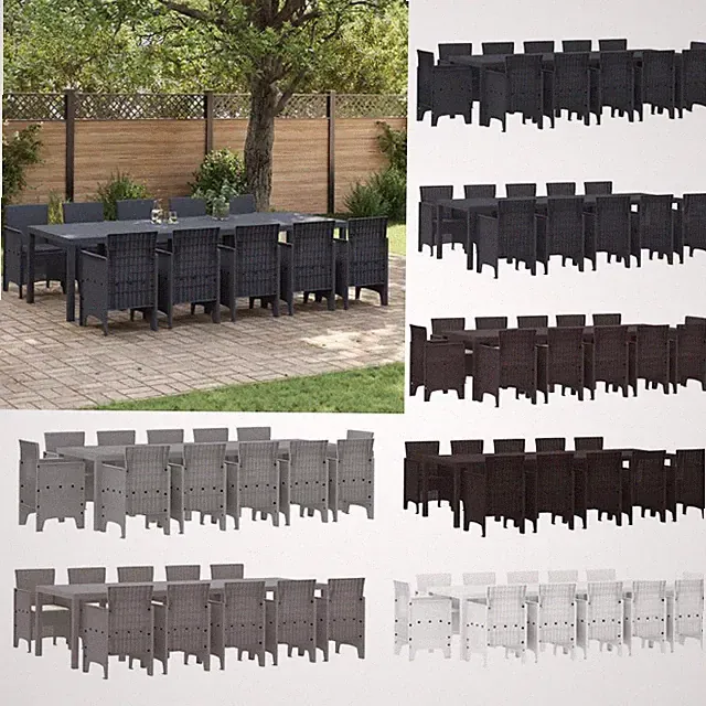 Garten-Dining-Set mit Kissen in Anthrazit aus Poly-Rattan UV-beständig Möbel DE