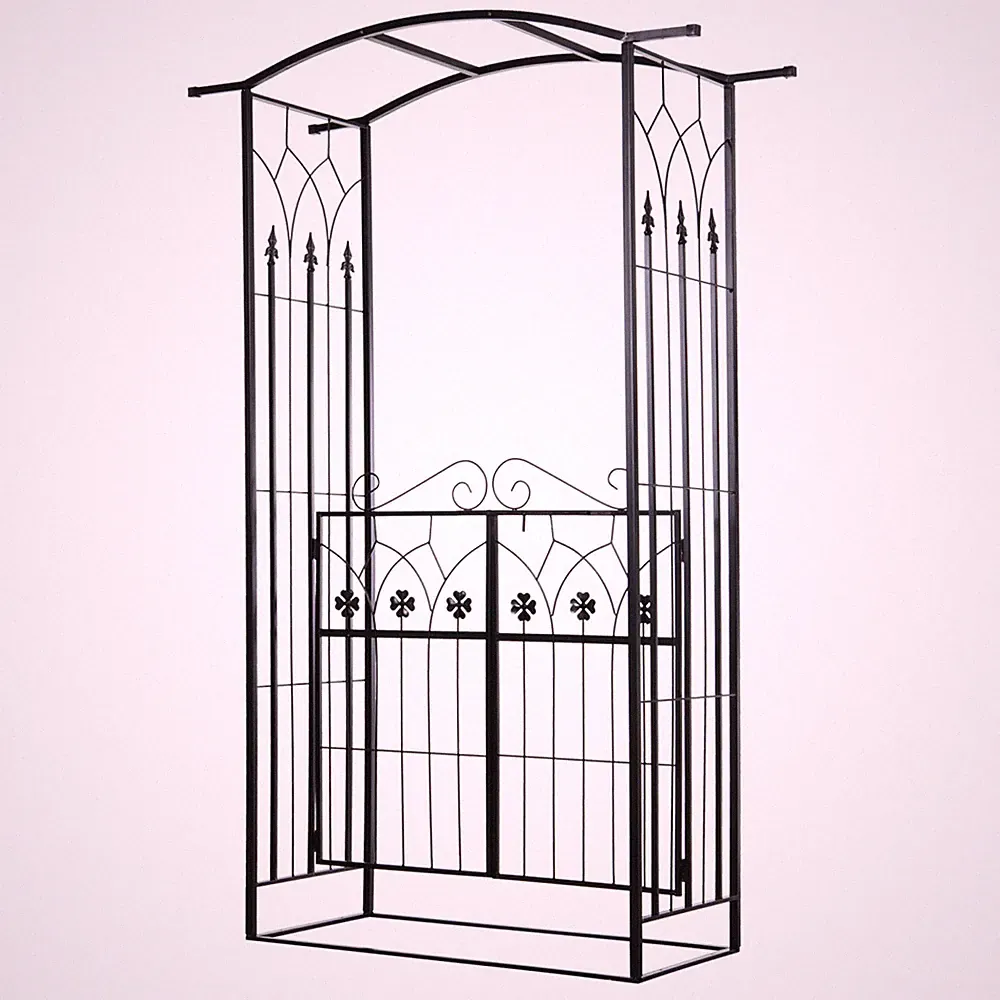 Garten Eingangsbogen matt schwarz pulverbeschichtetes Metall 212x131x49cm mit Rankgitter!