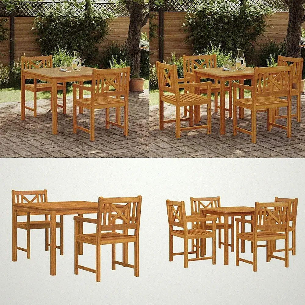 Garten Essgruppe Braun Massivholz Akazie Esszimmermöbel für draußen vidaXL