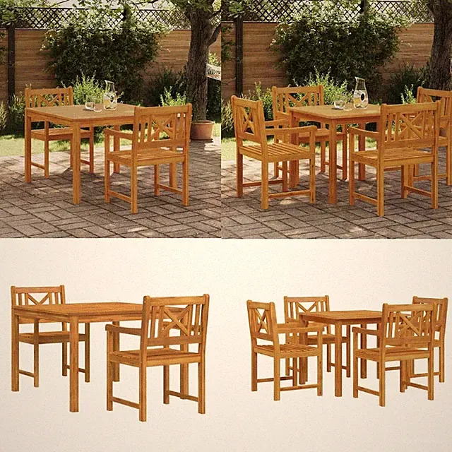 Garten Essgruppe Braun Massivholz Akazie Esszimmermöbel für draußen vidaXL