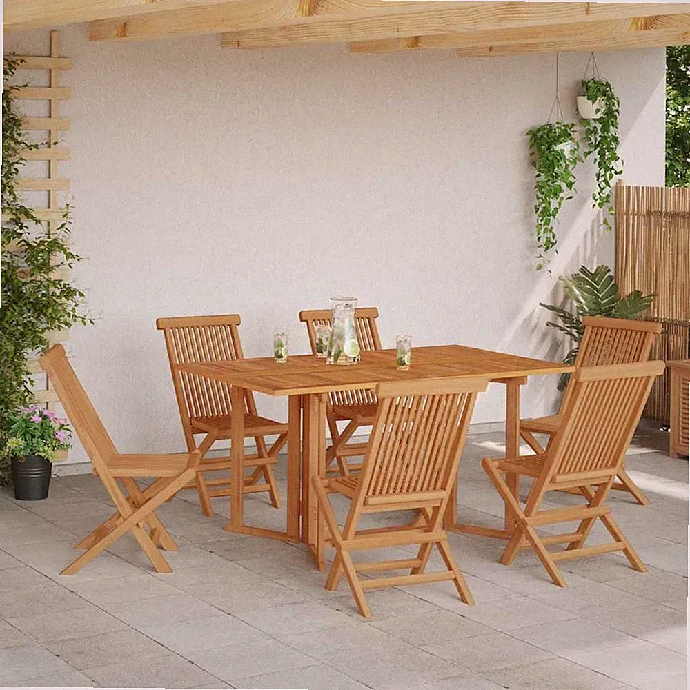 Garten Essgruppe Gartenstühle Set Loungemöbel Set 7 pcs Braun Massivholz Teak