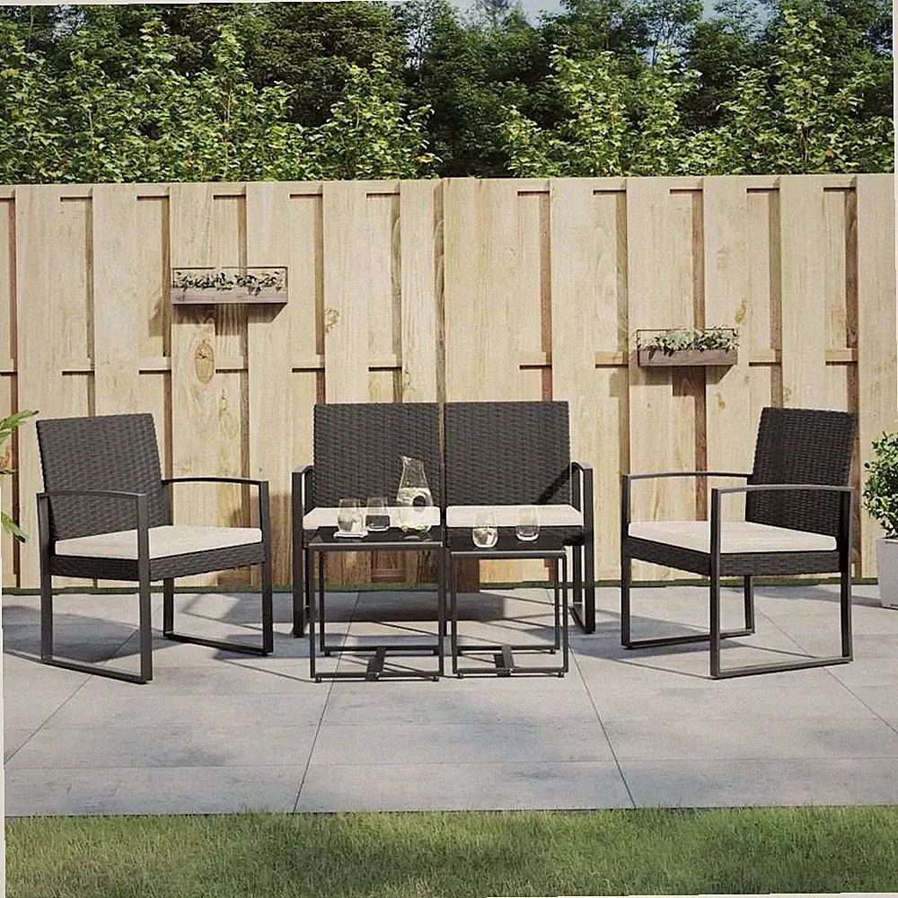 Garten Essgruppe Kissen Sitzgruppe Garnitur Gartenmöbel 5-tlg. PP Rattan vidaXL