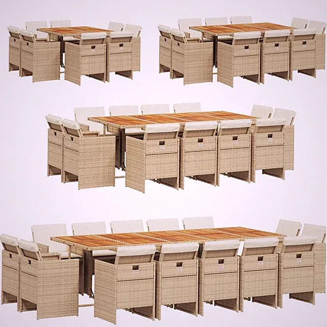 Garten Essgruppe mit Kissen Poly Rattan Garten Loungemöbel Sitzgruppen Outdoor