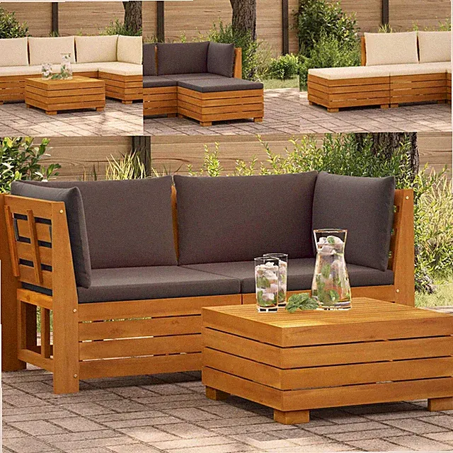 Garten-Lounge-Set Ecksofa Gartenhocker Fußhocker Gartensessel mit Kissen Akazie